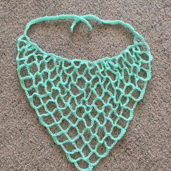 HAND CRAFTED Bandana Scarf Kerchief Crochet Mint Green Pastel Mint Blue Green Crochet Bandana, Large Triangle Hair  main image 4
